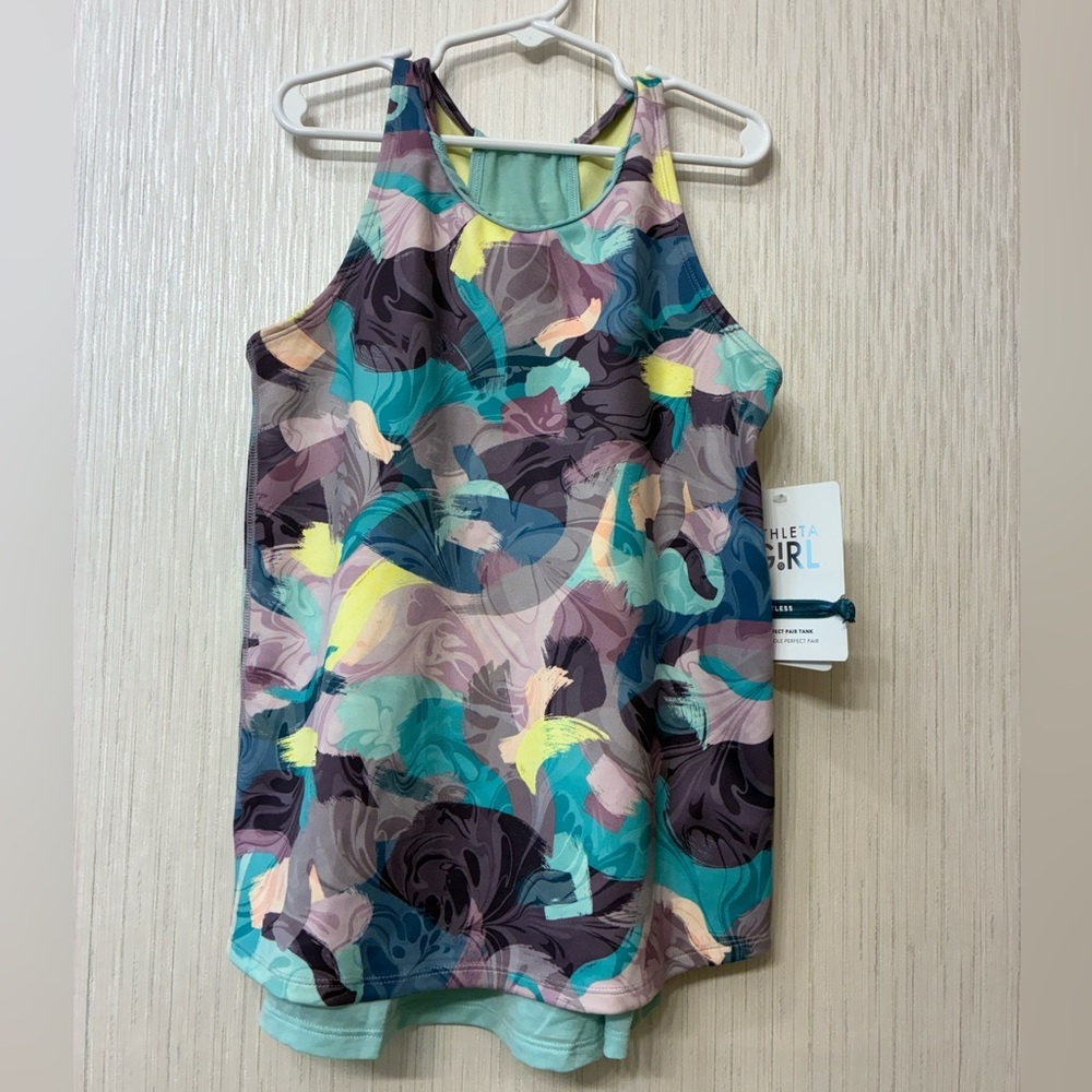 NWT Athleta Girl 12‎ L perfect pair tank blue Gym Workout Run